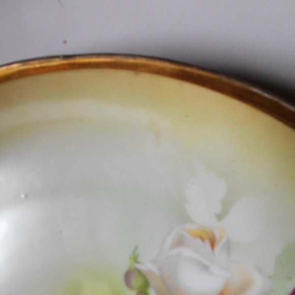 RS Germany 10 1/2" Cake Plate 2 Handled Hand Painted White, Pink & Yellow Roses - Picture 5 of 7